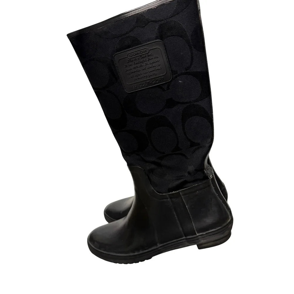 Coach‎ Signature C Monogram Black Rubber Tall Rain Boots Women's Size 9 - Picture 6 of 11